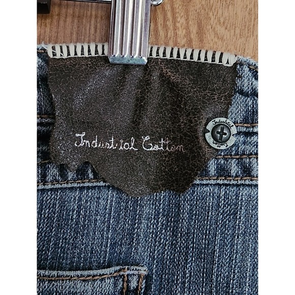 Industrial Cotton VTG Y2K Distressed Frayed Hemline Midi Denim Skirt Jrs Size 11 - Picture 8 of 12